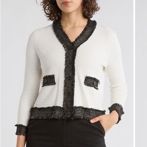 Adrianna Papell Frayed Knit cardigan NWOT